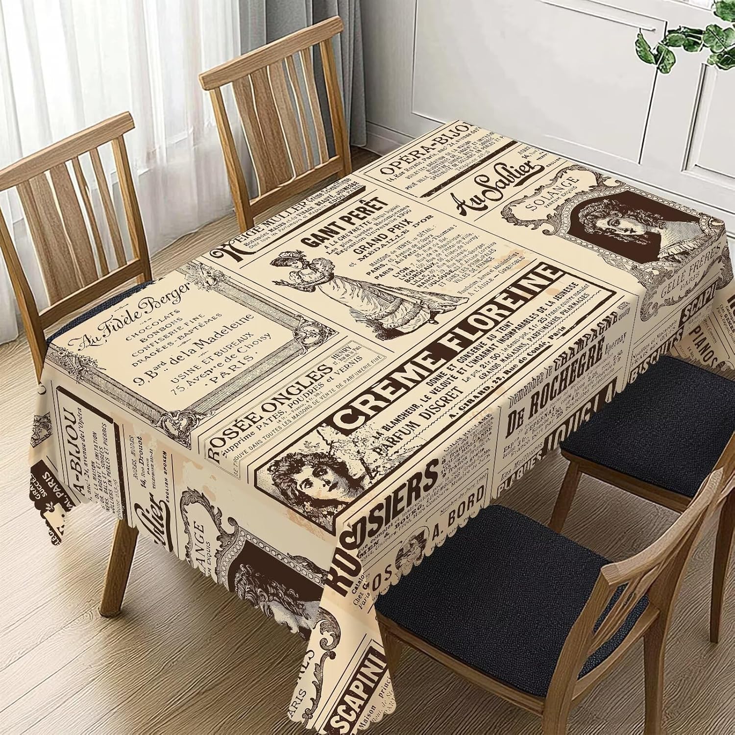 Home Textiles News - Vintage Paris France Newspaper Tablecloth, Brown