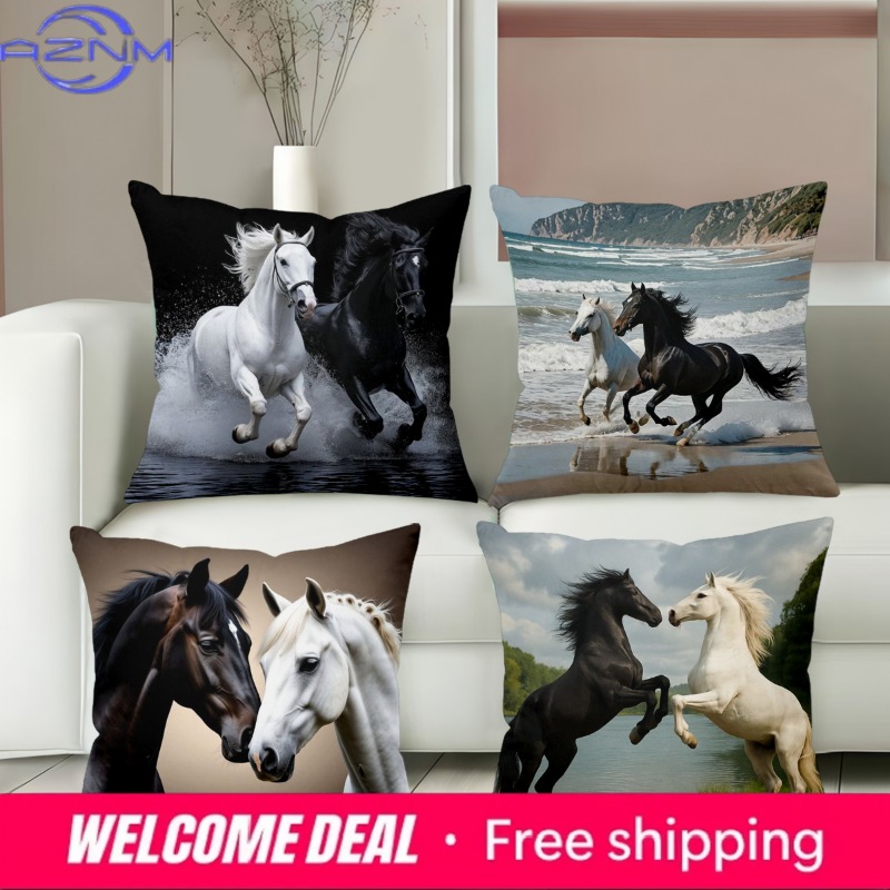 Home Textiles Images - Horse Patterned Cushion Covers Dynamic Horse