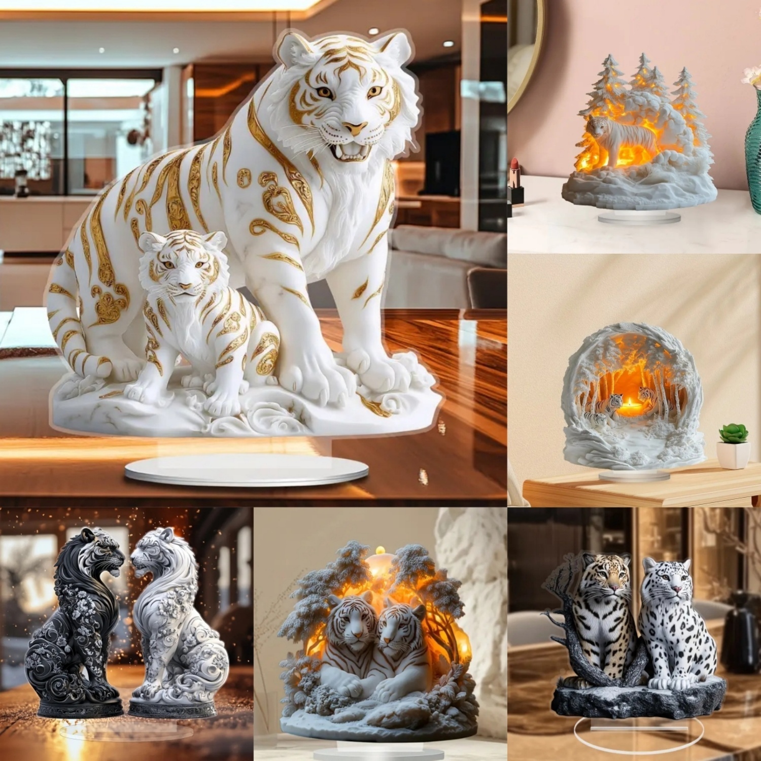 Two Tigers Statue,2D Flat Anim - Home Textiles Products avis et prix