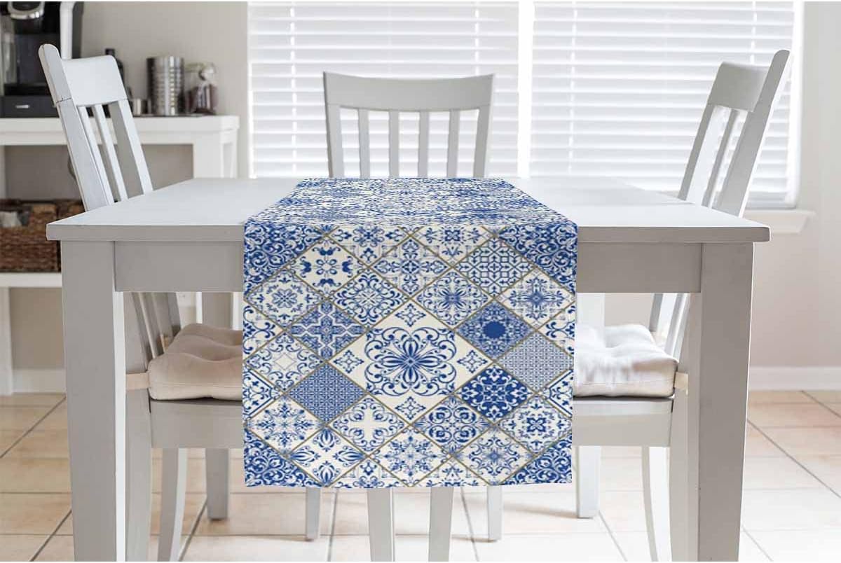 Blue White Patchwork Tile Line - Linum Home Textiles avis et prix