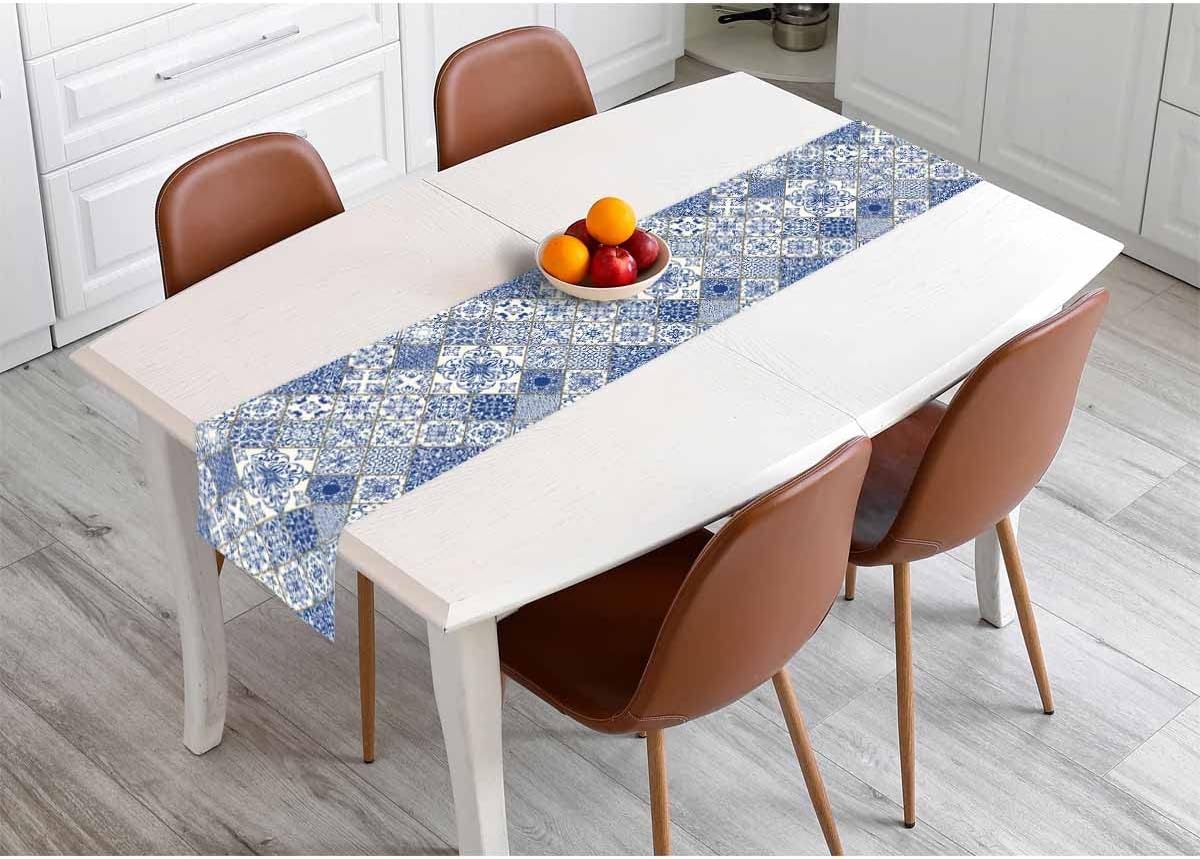 Blue White Patchwork Tile Line - Linum Home Textiles avis et prix